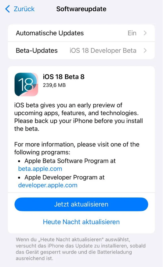 都匀苹果手机维修分享苹果 iOS / iPadOS 18 开发者预览版 Beta 8 发布 